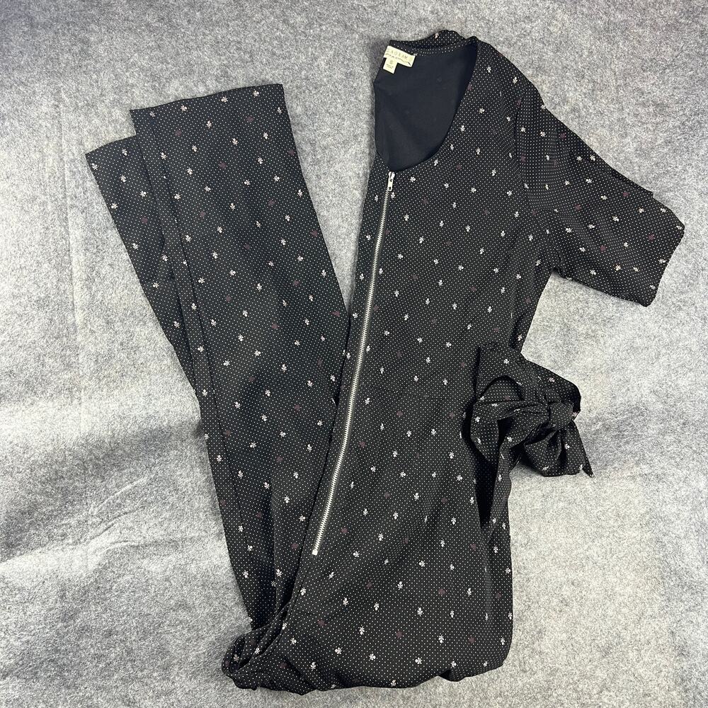 Polagram Women Black Patterned Zip‎ Up Tie Back Jumpsuit Romper Size Small